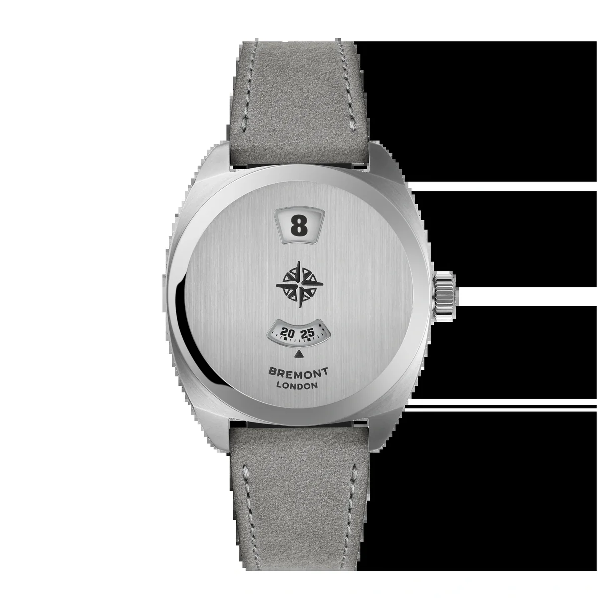 Bremont Terra Nova 35mm Jumping Hour closed cover on grey nubuck official product photo