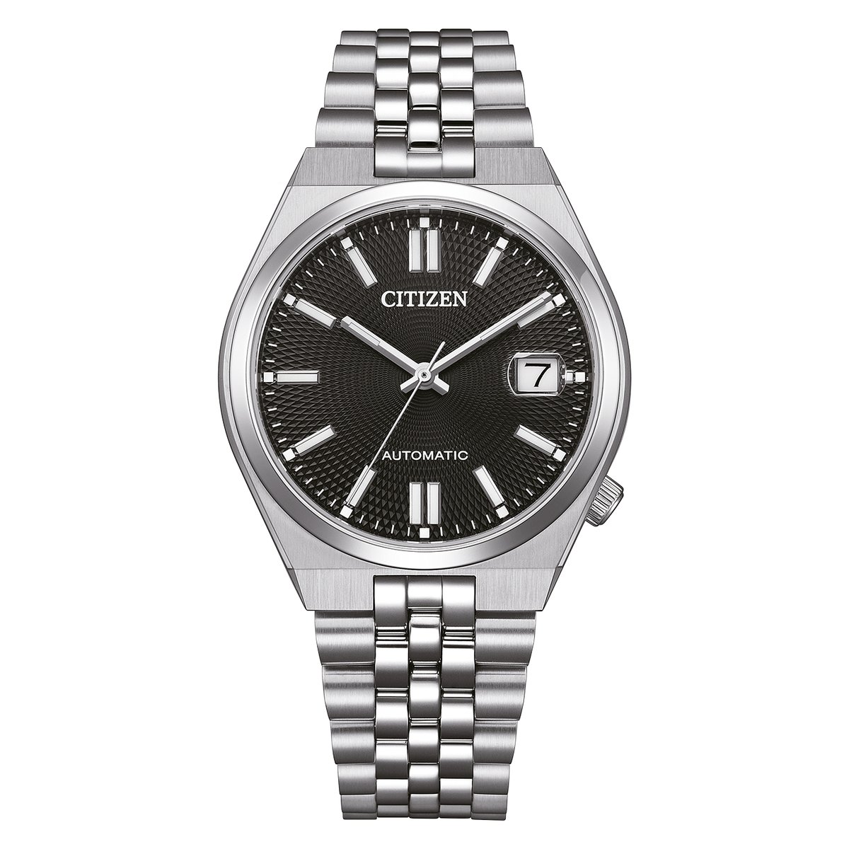 Citizen Tsuyosa 60 Automatic 37 mm NK0030-51E black guilloché dial on integrated steel bracelet official product photo