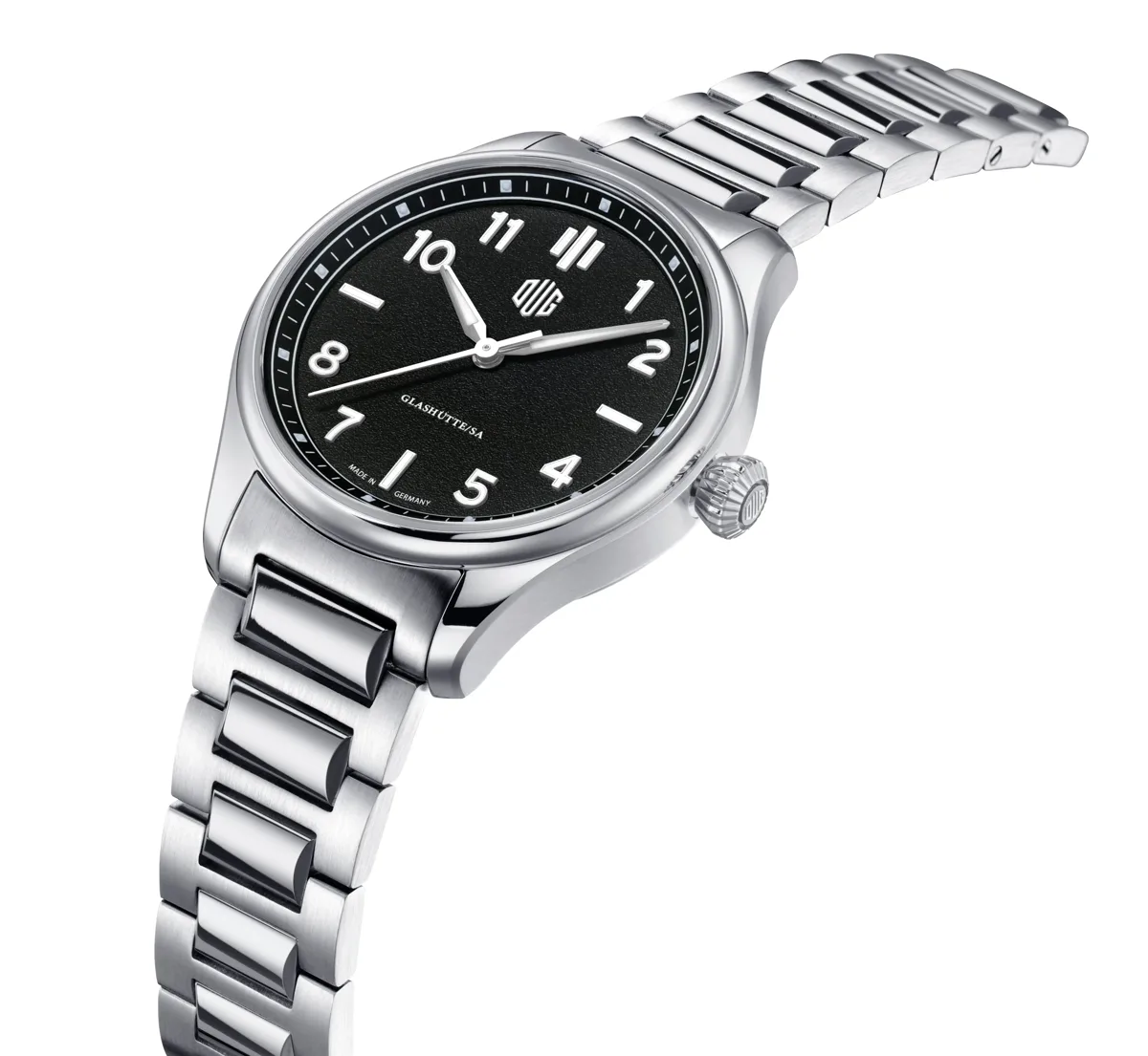 DUG Glashütte Purist 37 Typ 2 Onyx Black on steel bracelet official product photo