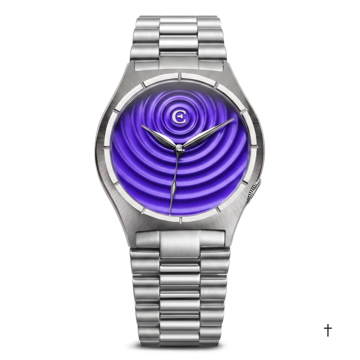 Edward Christopher Ripple Imperial Violet on integrated steel bracelet — brand digital render of president-style bracelet
