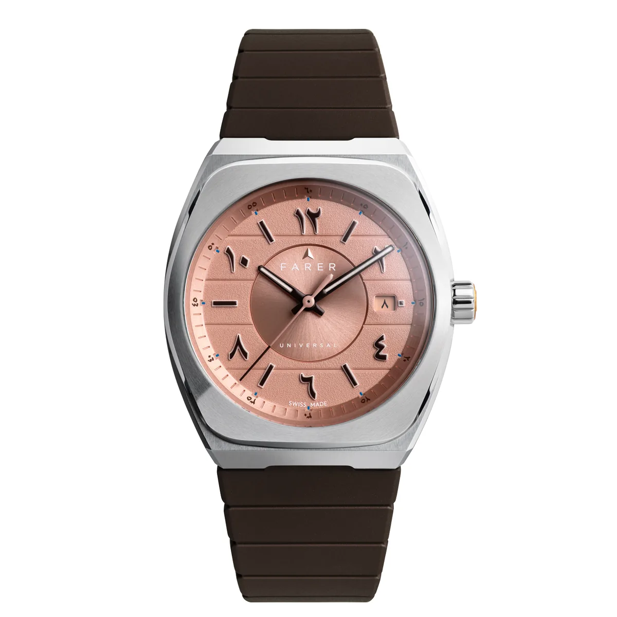 Farer Integra Cuprum Eastern Arabic Limited Edition official product photo on brown rubber strap