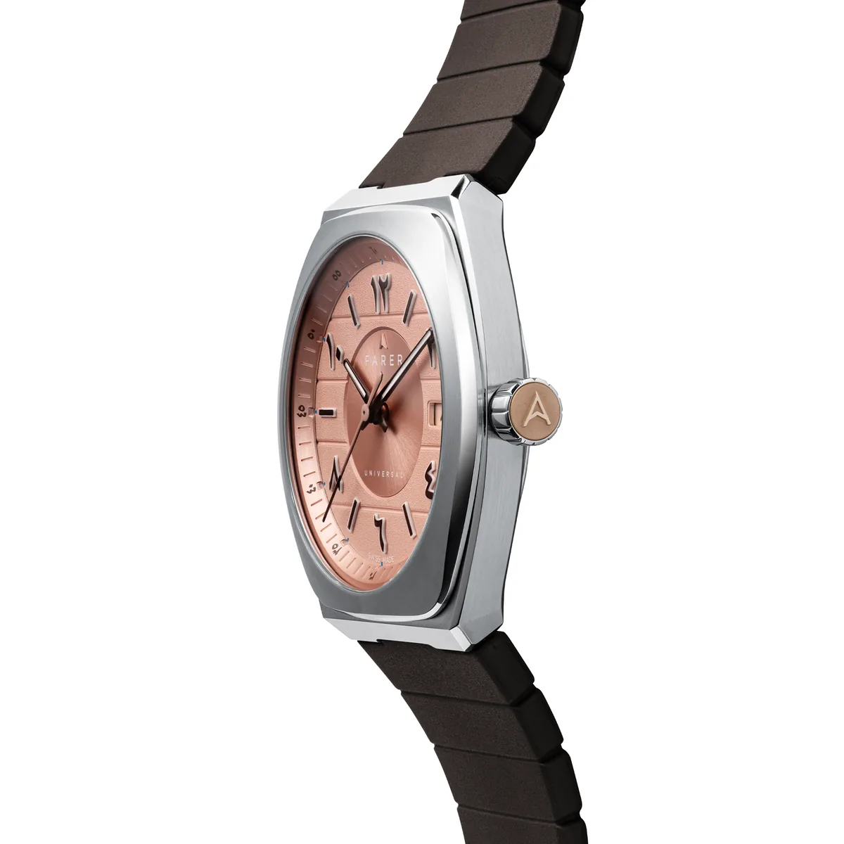 Farer Integra Cuprum Eastern Arabic Limited Edition official side packshot on rubber strap