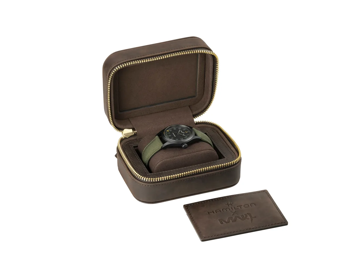 Hamilton Khaki Field Mechanical 38 COD cigar-case leather packaging official press photo