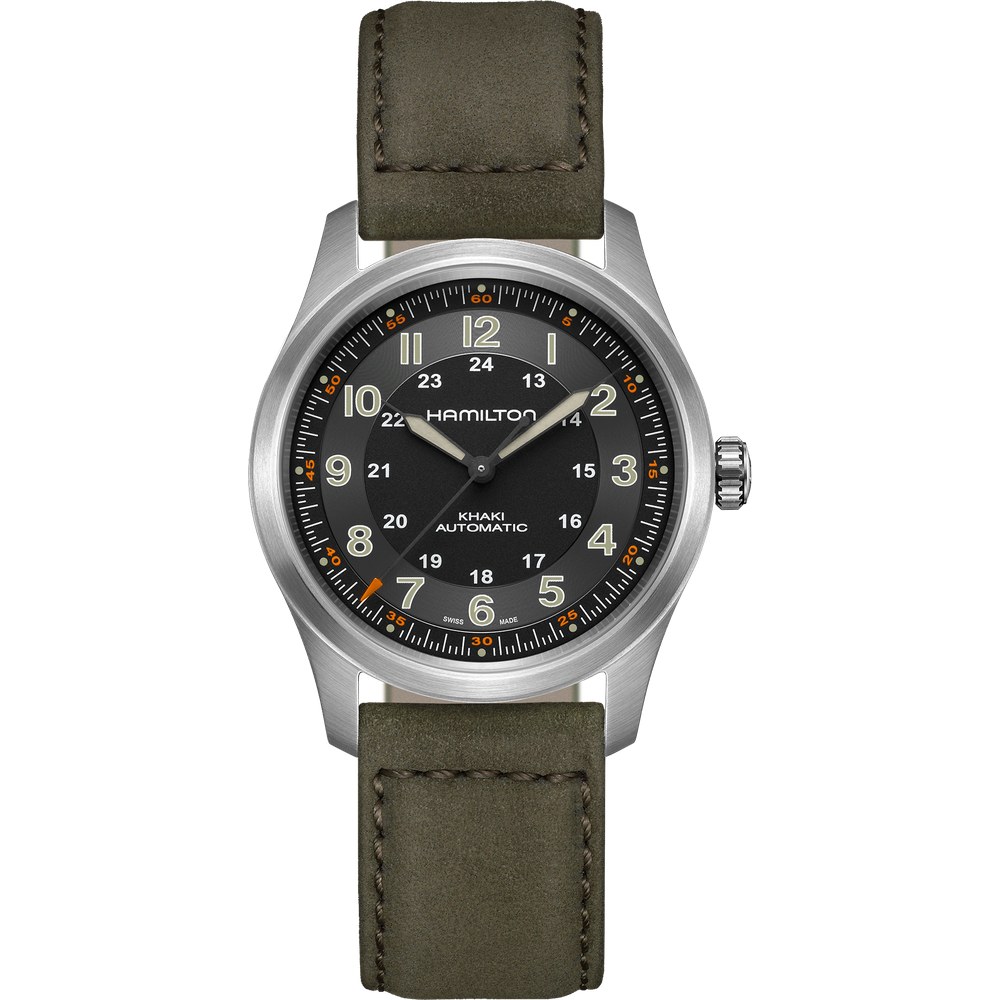 Hamilton Khaki Field Titanium Auto H70205830 black dial on leather strap
