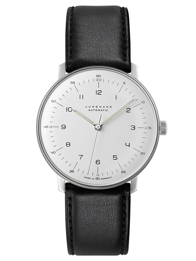 Junghans max bill Automatic 027/3500.02 silver dial on black leather