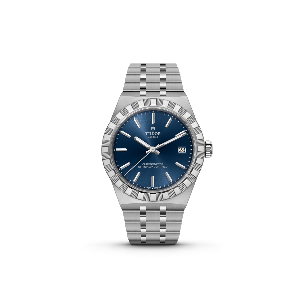 Tudor Royal 36 blue dial stick markers on integrated steel bracelet official product photo