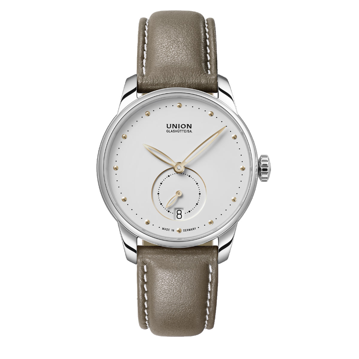 Union Glashütte Seris Small Second 36 matte white dial taupe calfskin D018.228.16.011.01 official product photo